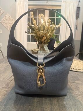 Dooney & Bourke Pebble Grain Logo Lock Shoulder Bag Slate Gray